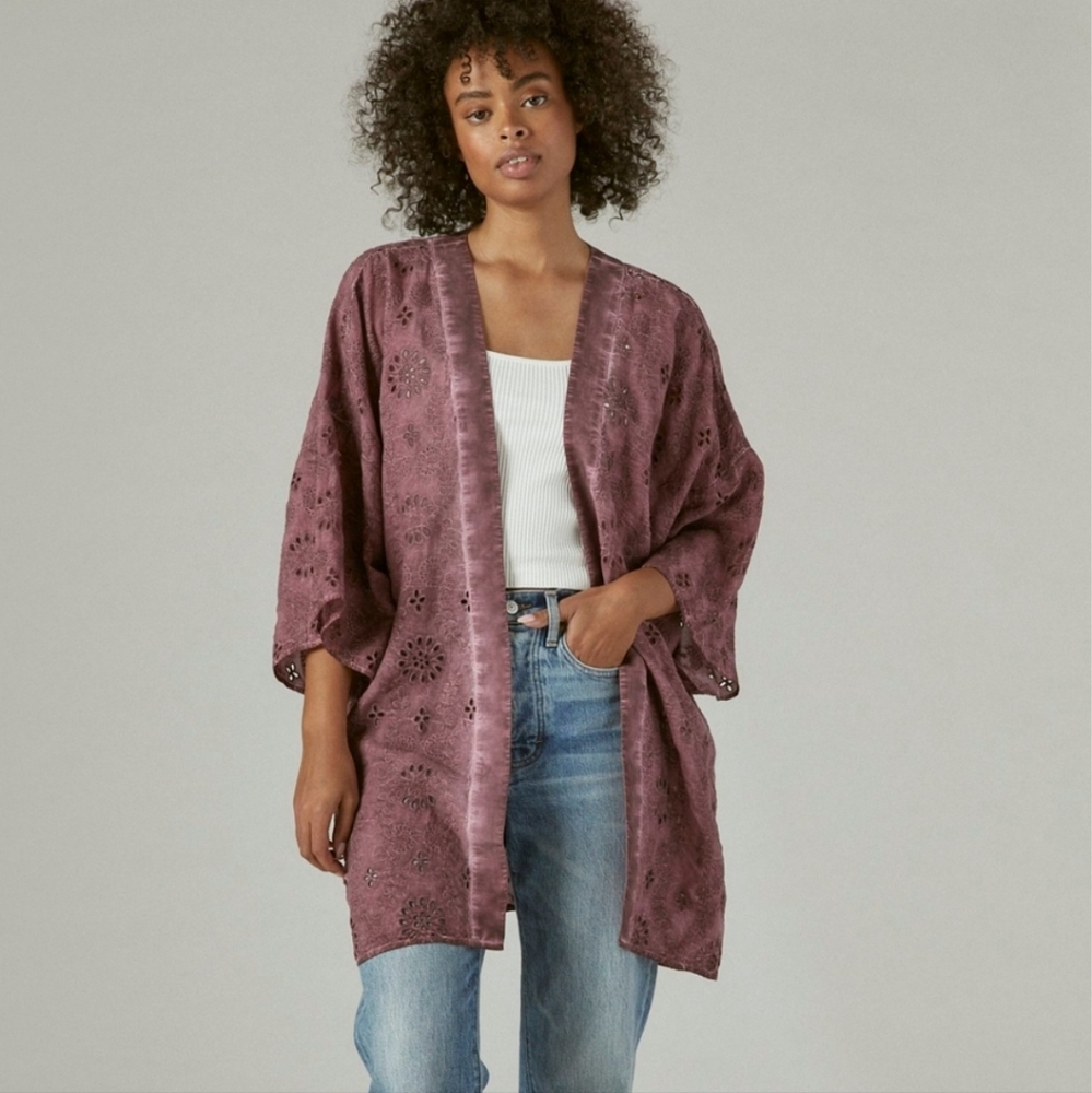 Lucky Brand Eyelit Kimono OS Cotton